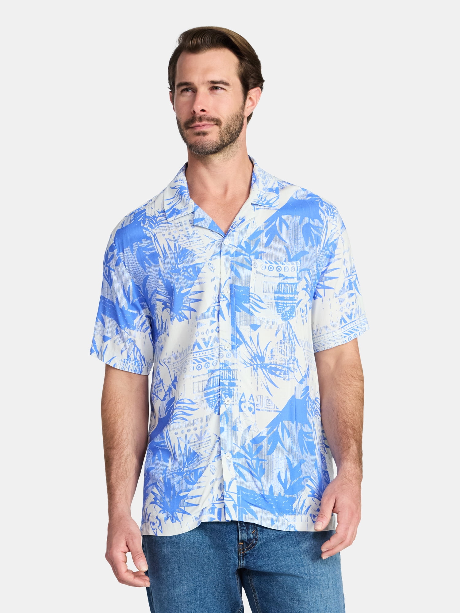 Bluey Men's and Big Men's Graphic Button-Up Shirt Sizes XS-5XL
