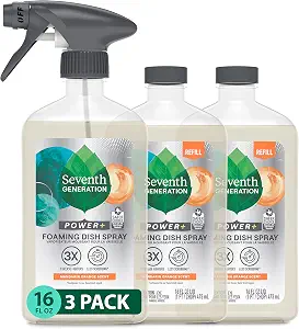 Seventh Generation Foaming Dish Spray 3 Refills and 1 Sprayhead, 16 Fl