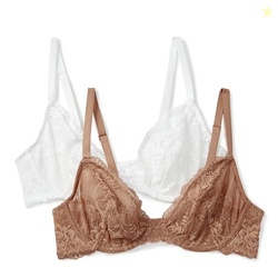 Amazon Essentials Women's Stretch Lace Plunge Bra, Pack of 2, White / 