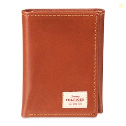 Tommy Hilfiger Men's Patch Logo Trifold Wallet, Cognac, One Size