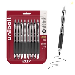 uniball 207 Gel Pens, Black Ink, 0.7mm Medium Point, Retractable, 8 Co