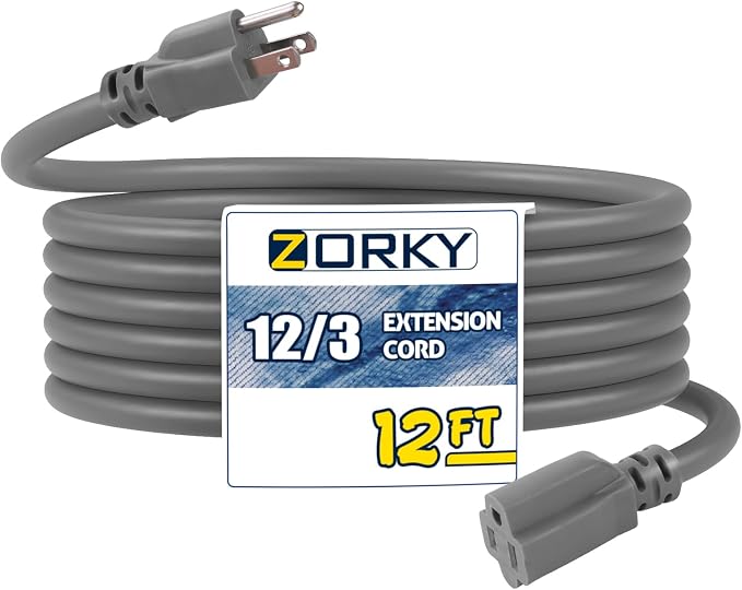 12 ft Outdoor Extension Cord Waterproof 12/3 Heavy Duty Extension Cabl