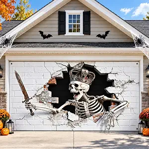 Halloween Garage Door Cover 16 x 7 FT Skeleton Breaking Wall