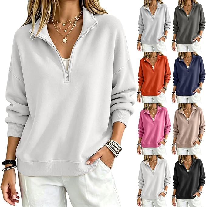 Oversized Quarter Zip Pullover Women Casual No Hood Half Zip Sweatshir