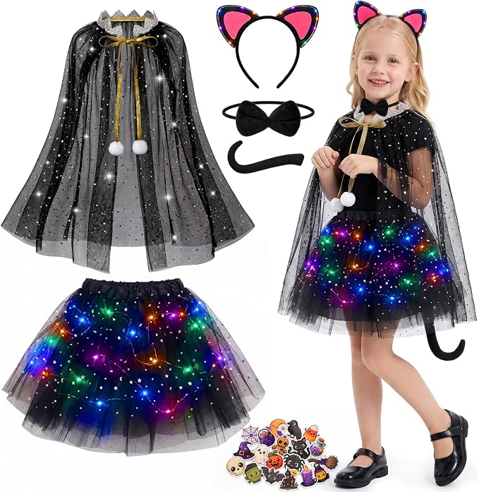 Halloween Black Cat Costume for Girls - Light Up Halloween Set