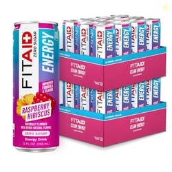 FITAID Energy Zero Sugar Raspberry Hibiscus 200mg, 12 fl oz (24-Pack)