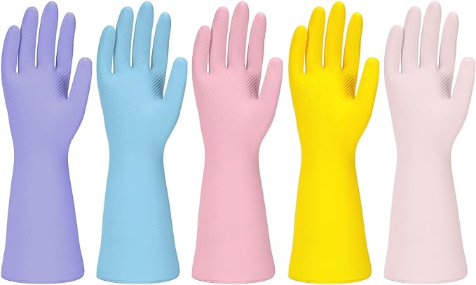 Jsocoah Latex Rubber Cleaning Gloves for DishwashingSize M,5 Pairs