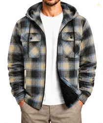 SCODI Mens Flannel Hooded Jacket Fleece Sherpa Lined Zip Up Plaid Hood