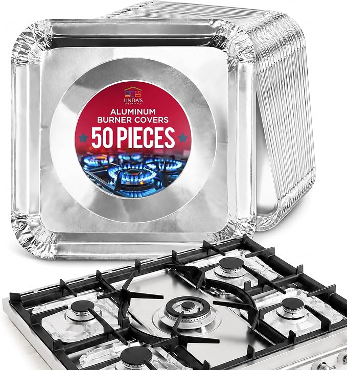 Aluminium Gas Stove Burner Covers (50 Pack) - Disposable Gas Stove Cov