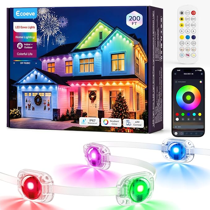 Permanent Outdoor Lights for House 200ft RGB+IC Christmas LED Light