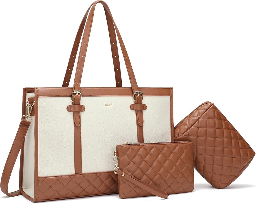 Keyli 3pcs Laptop Bag for Women15.6 Inch Canvas Tote Bag Work Bags Lar