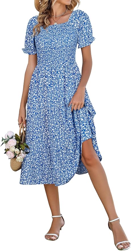Spring Dresses for Women 2026 Casual Easter Floral Sundresses Smocked 