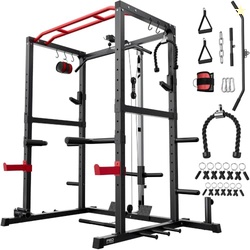 SPORTSROYALS Squat Rack, 1200 lb Power Cage with LAT Pulldown for Home