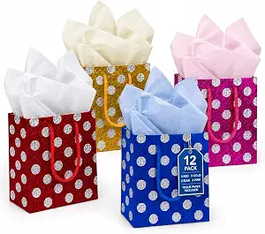 LWBDD 12 Pack Mini Polka Dot Gift Bags with Handles