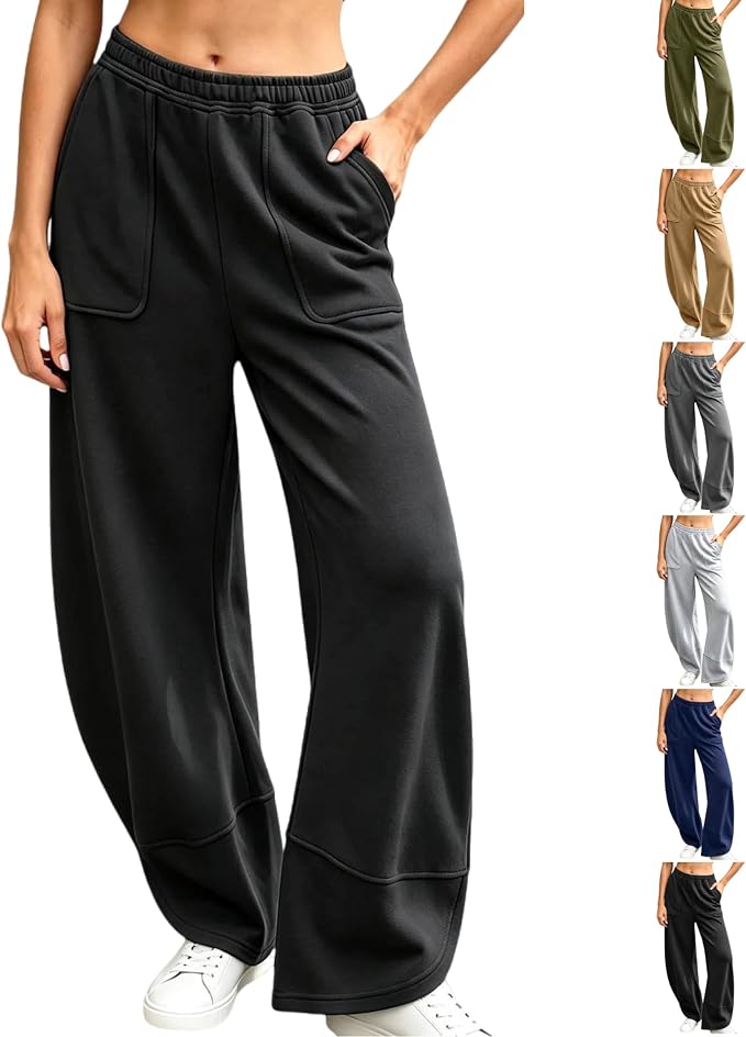 Womens Wide Leg Sweatpants Elastic Waist Casual Lounge Pants Pockets