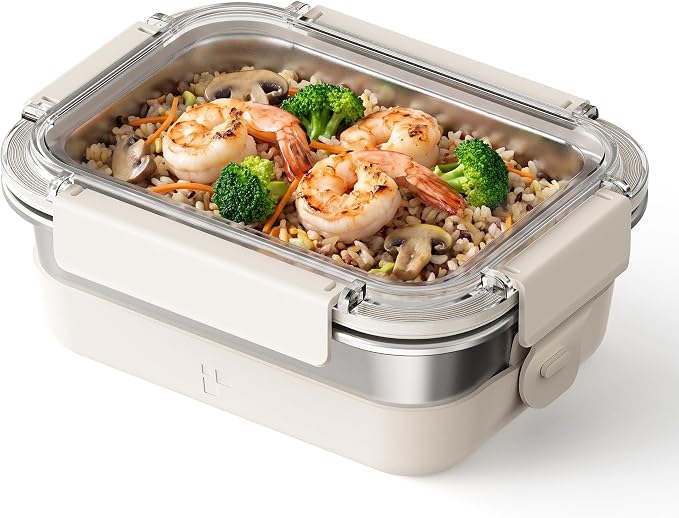 FENGER 41 oz Stainless Steel Lunch Box Leakproof Bento Box, Cream