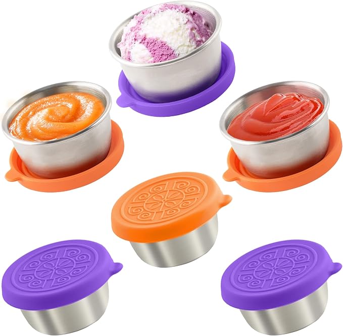 1.6 oz Stainless Steel Salad Dressing Containers with Lids 6 Pack