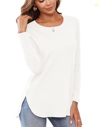 Women Long Sleeve Shirts for Women Petite Cute Soft Side Slit Shirt Wh
