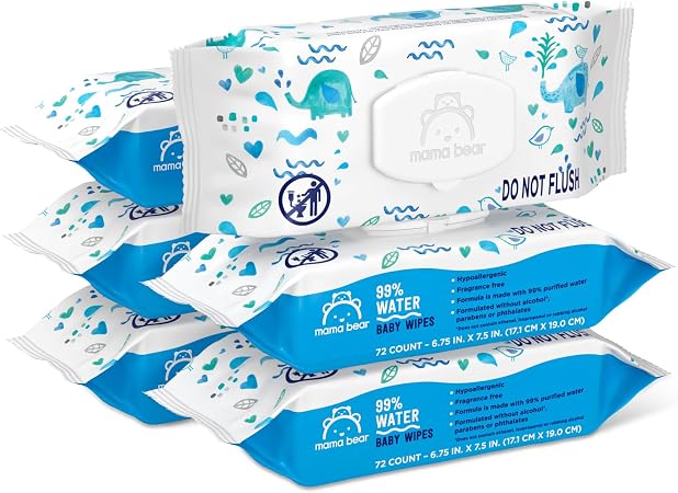 Amazon Brand - Mama Bear 99% Water Baby Wipes Hypoallergenic, Fragranc