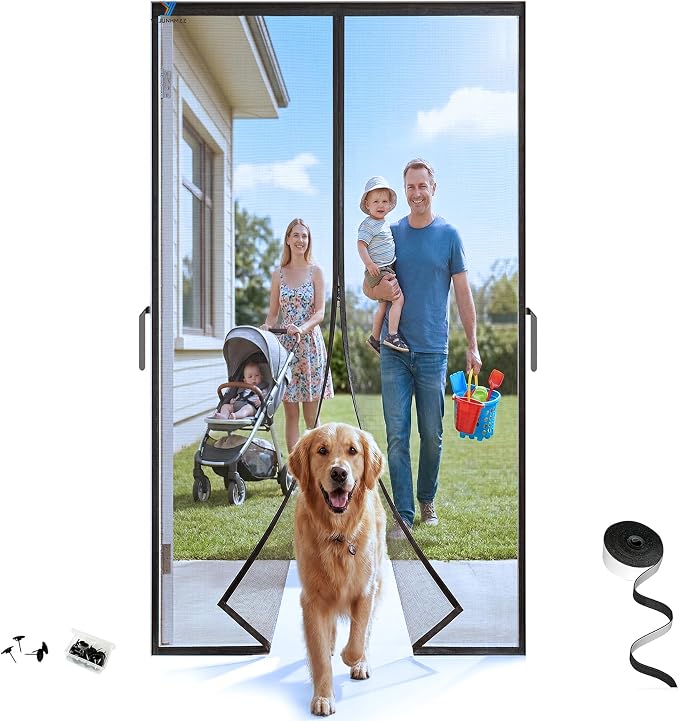 Magnetic Screen Door 38'' x 83'' Heavy Duty Fiberglass Screen Mesh for