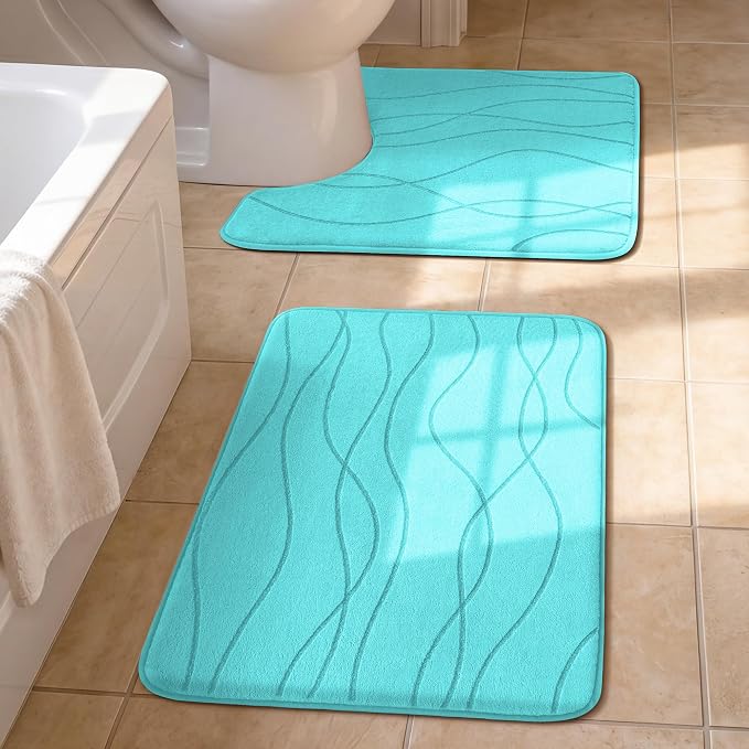 Bathroom Rugs Set 2 Piece Memory Foam Bath Mat Teal