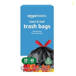 Amazon Basics 39 Gallon Lawn & Leaf Heavy Duty Drawstring Trash Bags, 