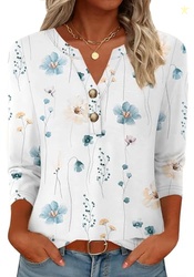 GKBK Womens Tops 3/4 Length Sleeve V Neck Button Down Loose Fit Shirts
