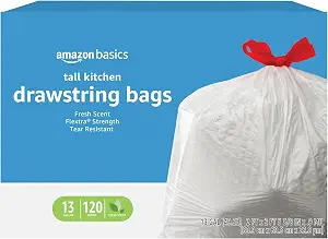 Amazon Basics Flextra Strength Tall Kitchen Drawstring Trash Bags Fres