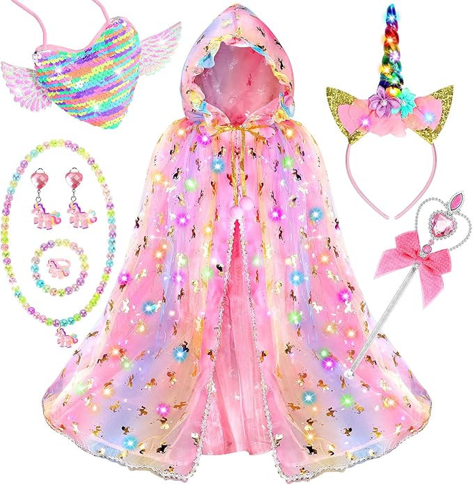 Fedio Princess Dress Up for Girls Unicorn Light Up Princess Cape Set