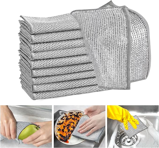 10 Pcs Multipurpose Wire Dishwashing Rags for Wet and Dry2024 New Mult