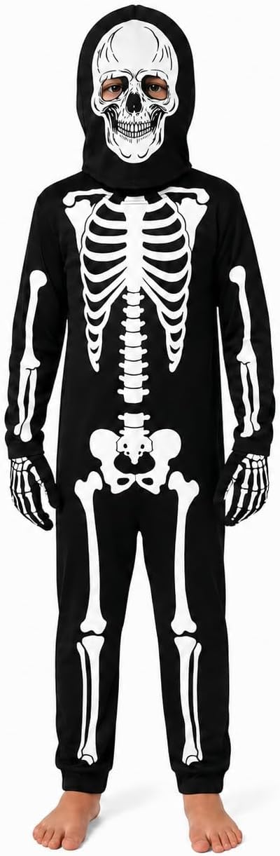 #followme Kids Skeleton Halloween Costume 3-Piece Set with Mask and Gl