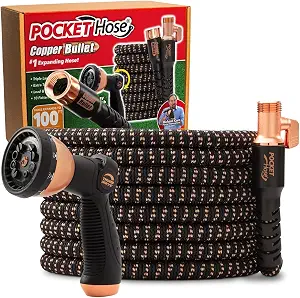 Pocket Hose Copper Bullet 100 FT Expandable Garden Hose 10-Pattern Noz