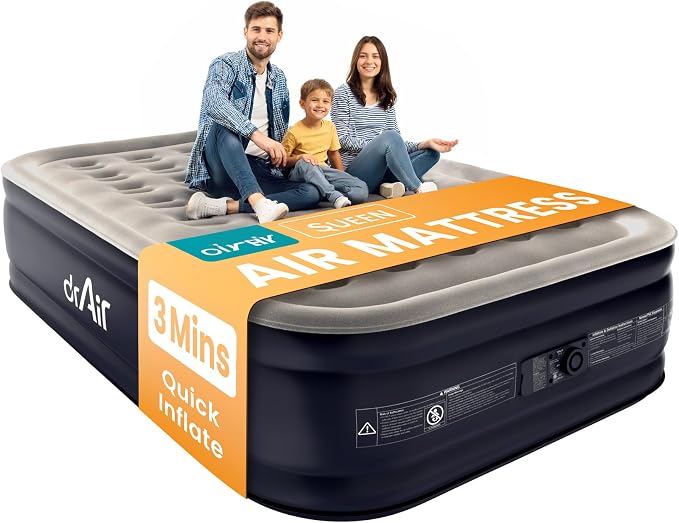 Dr. air Queen Air Mattress with Built-in Pump 18 Raised Blow Up Mattre