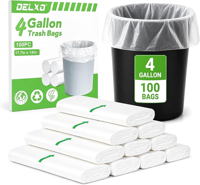 Delxo Small Trash Bags 4 Gallon Clear Unscented Bathroom Trash Bags