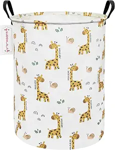 Foldable Waterproof Round Fabric Laundry Basket Home Yellow Giraffe