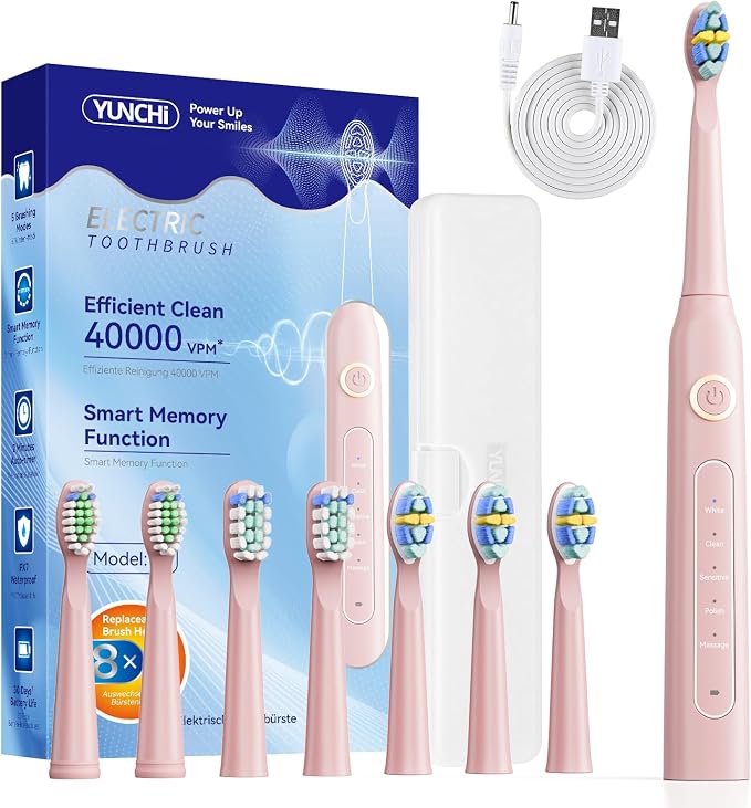 Electric Toothbrush Pink Battery Toothbrush for Adults, Rechargeable T