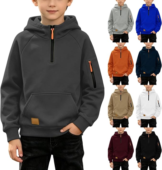 Hoodies for Boys Quarter Zip Pullover Sweatshirt Kids Fashion Fall Clo