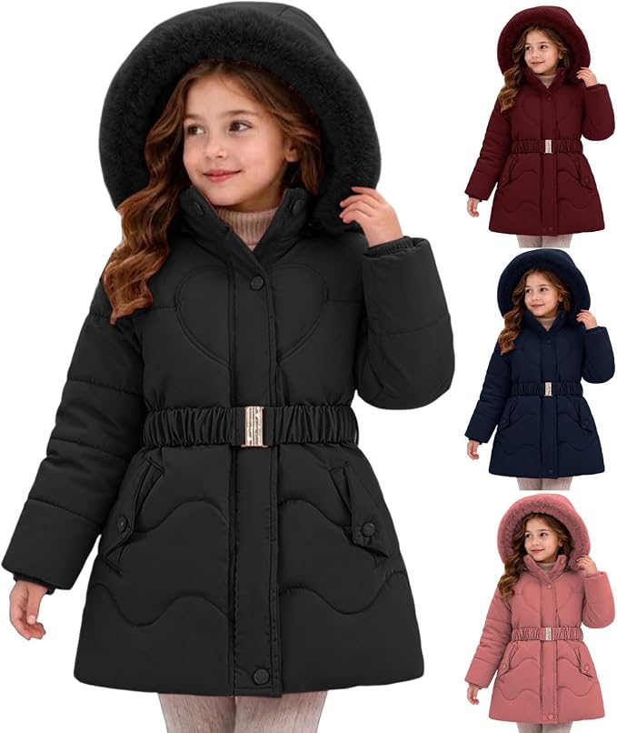 Girls Winter Coat With Faux Fur Hood Kids Long Quilted Puffer Parka Ou