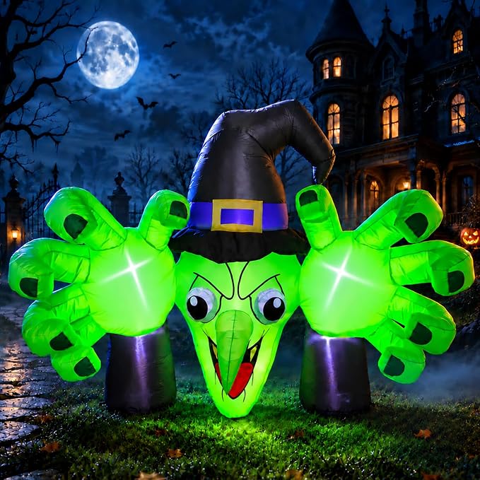 6FT Giant Halloween Inflatables Wicked Witch with Huge Grabbing Hands 