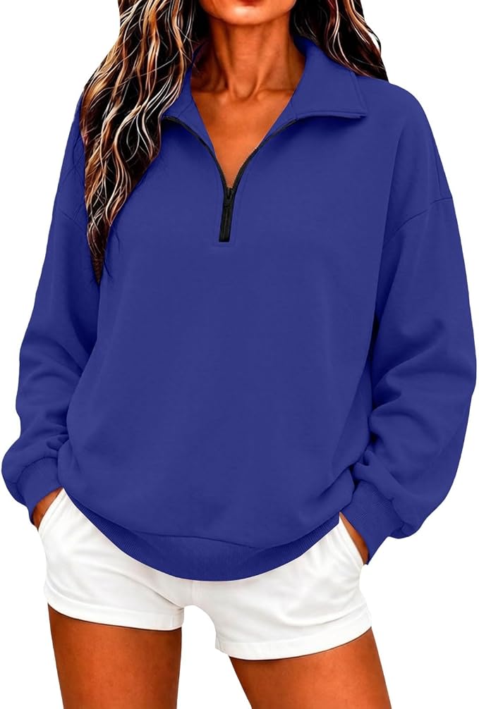 Women's Quarter Zip Pullover Long Sleeve Mock Neck Sweatshirt