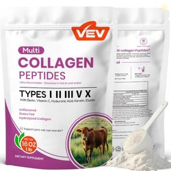 VEV Multi Collagen Peptides Powder, Types I, II, III, V & X, 41 Servin