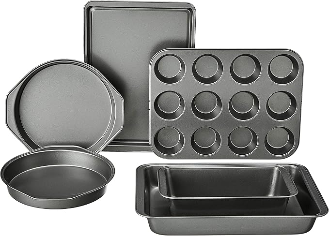Amazon Basics 6 Piece Nonstick Carbon Steel Bakeware Set with Cake Muf