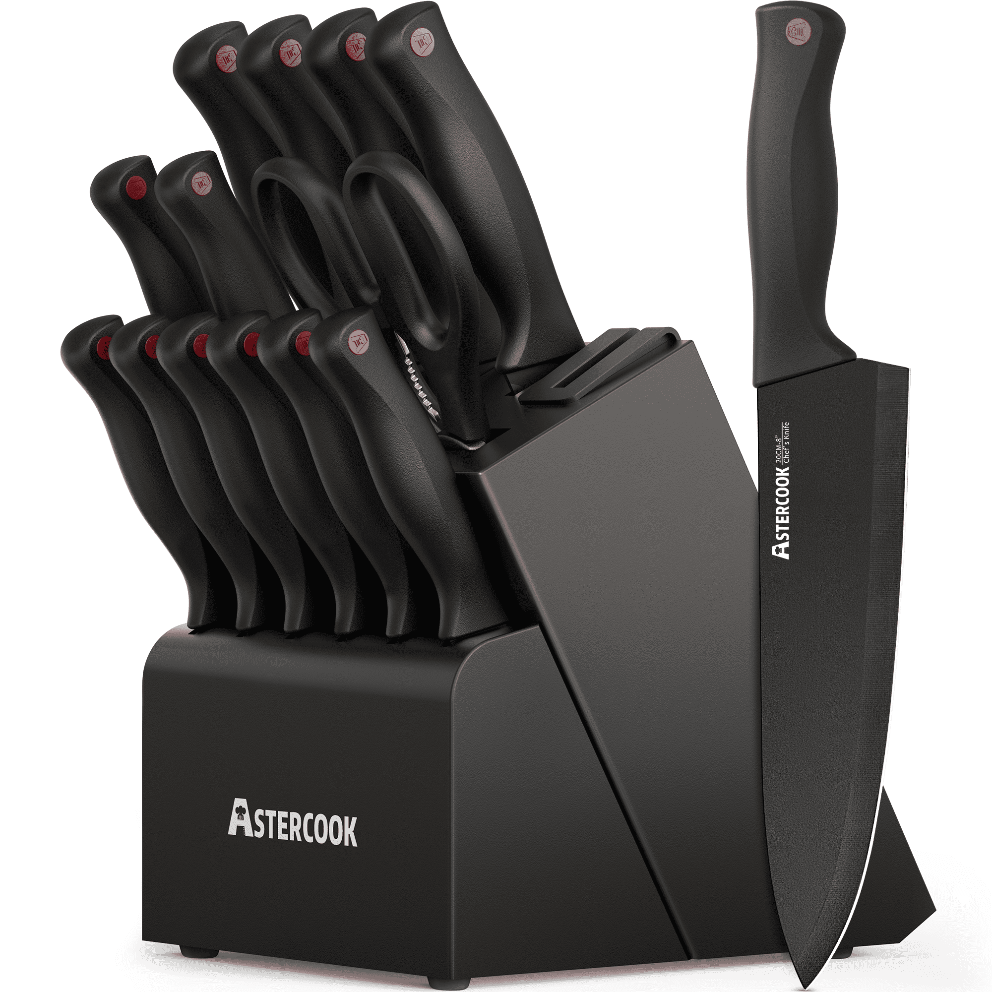 Astercook 15-Piece Kitchen Knife Set Knives Block Set with Built-in Sh
