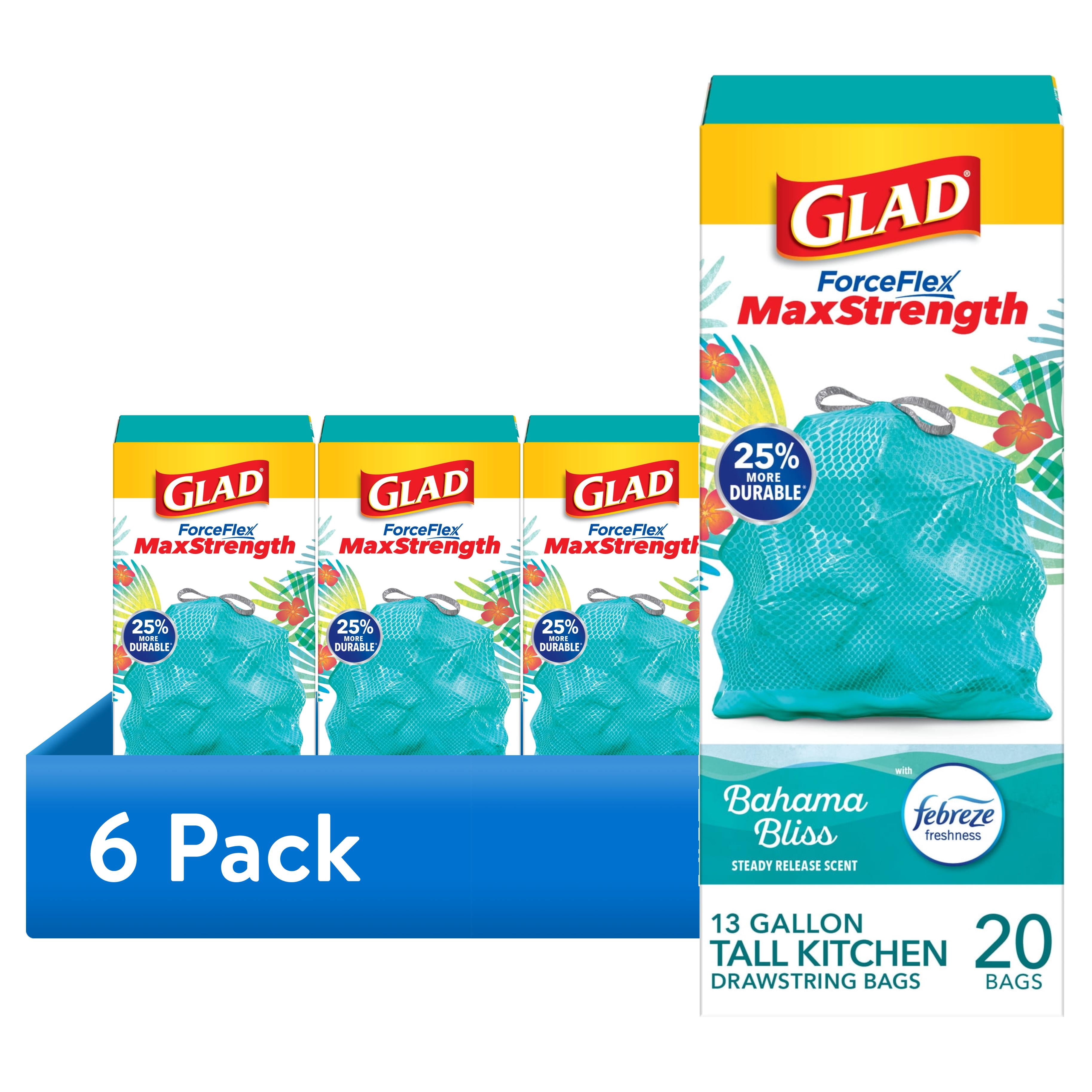 (6 pack) Glad ForceFlex MaxStrength Scented Tall Kitchen Trash Bags 13