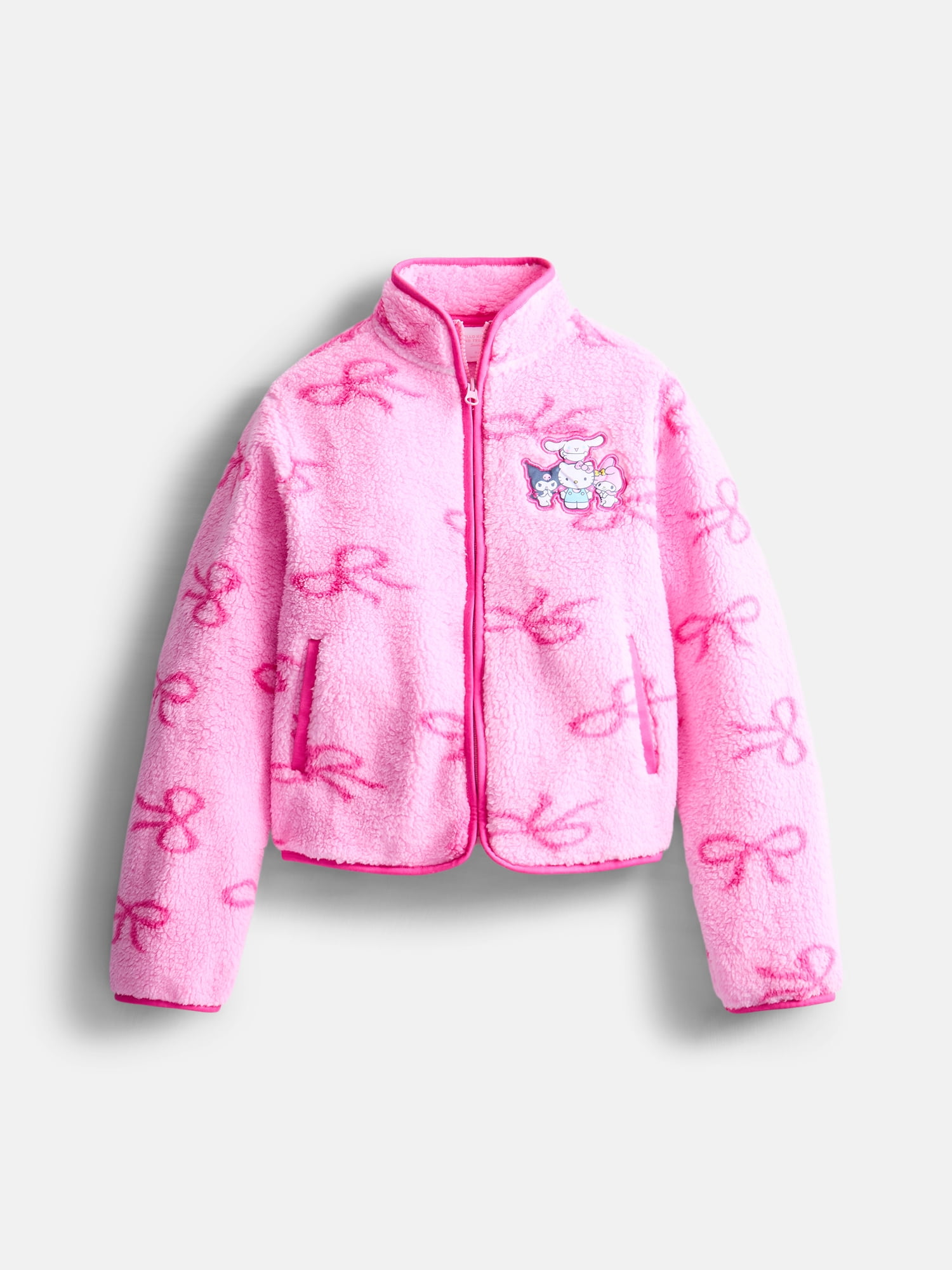 Sanrio Girls Hello Kitty Bows Allover Print Fleece Zip Up Jacket Size 