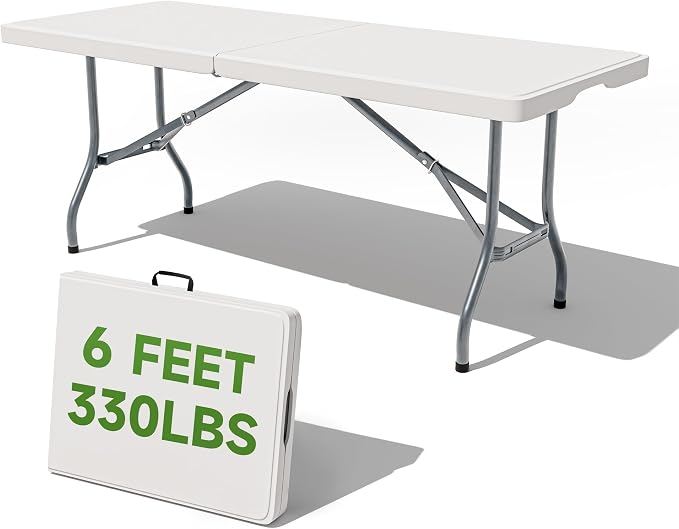 Folding Table 6 Foot - Heavy Duty 330LBS Capacity Sturdy & Foldable De