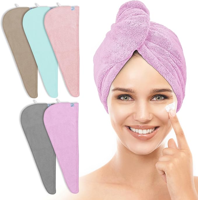 TENSTARS Microfiber Hair Towel Wrap for Women All Hair Types 320GSM Th