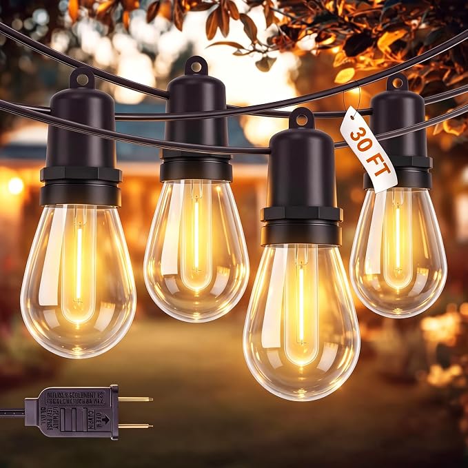 30FT Outdoor String Lights with 10+1 Shatterproof LED Bulb