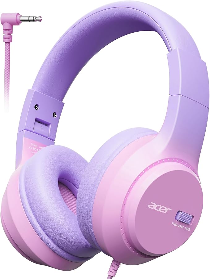 Acer Kids Headphones 74/85/94dB Volume Limiter, Foldable Wired Over Ea