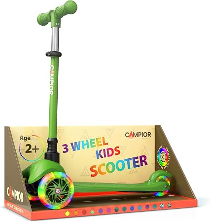 Green Mini 3 Wheel Scooter for Kids  Lean-to-Steer with LED Light-Up W